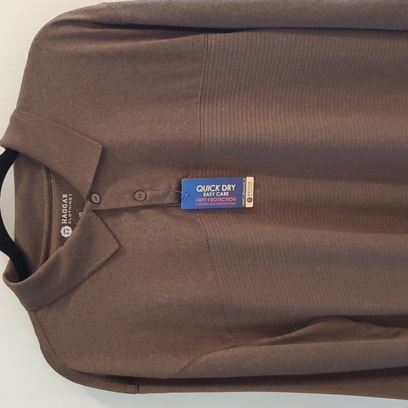 Haggar  NWT LS brown Heather quick dry easy care top size large 100% polyester - Picture 1 of 8